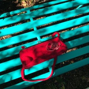 Vintage red bouclé with rose clutch